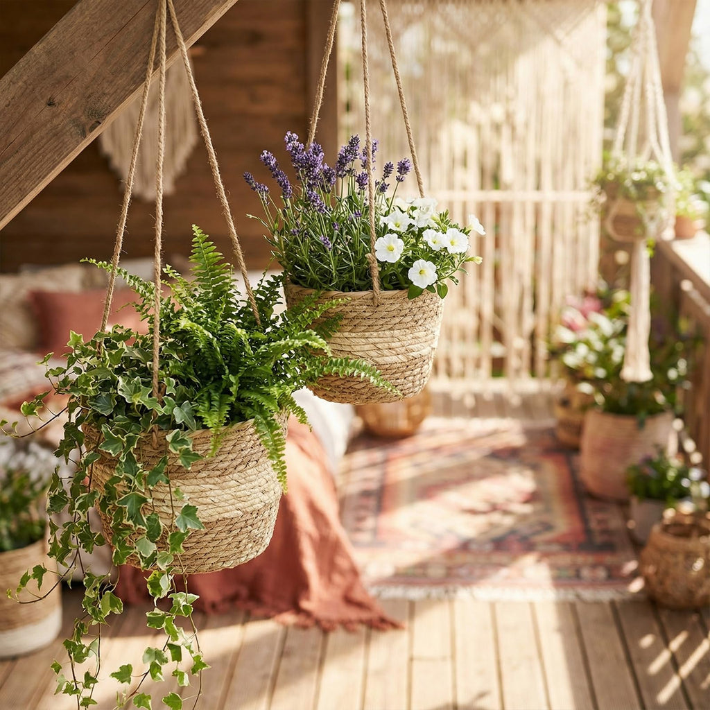 6 Pcs Seagrass Hanging Planter Basket, Small, Beige