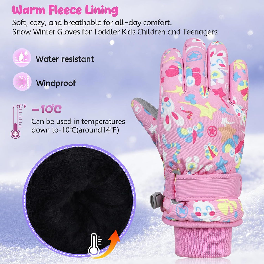 Winter Gloves for Kids Waterproof Boys Girls Cute Snow Ski Gloves Toddler Snowboarding Gloves Windproof