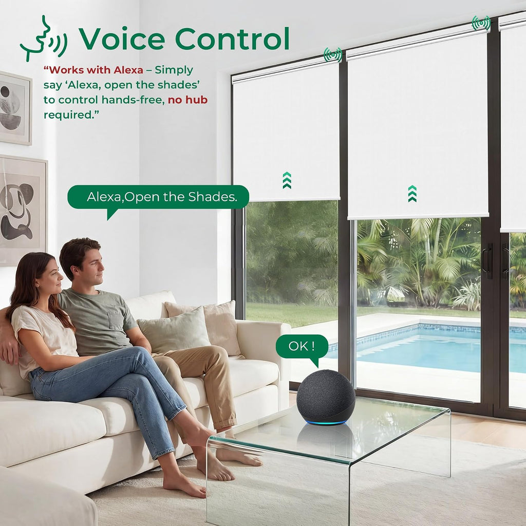 Smart Motorized Blinds with Remote | Zigbee Blackout Roller Shades, No Hub Needed, Alexa & App Controlled for Indoor