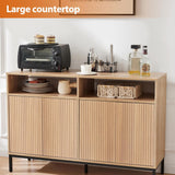 Farmhouse Buffet Sideboard Cabinet with Storage, Fluted Coffee Bar with Doors and Adjustable Shelves