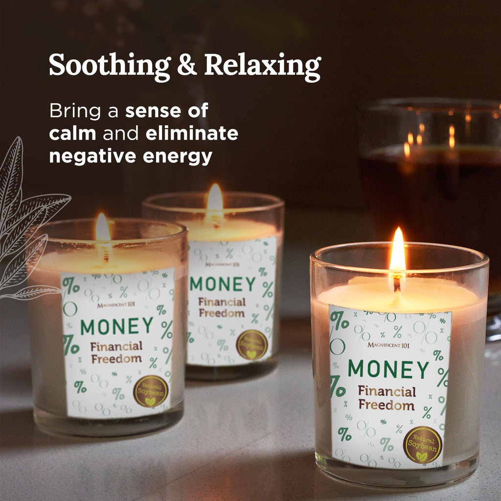 Money Financial Freedom Glass Candles, Cinnamon, 3 Pack