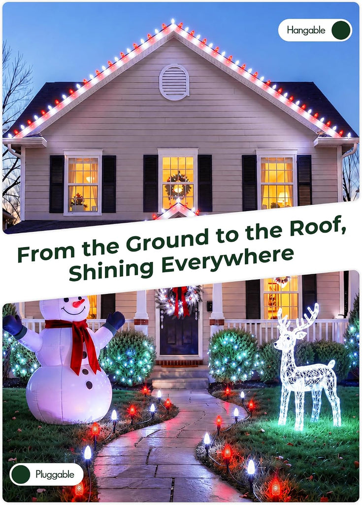 C9 Christmas Lights Outdoor, 26FT 20 LED C9 String Lights with Stakes