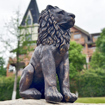 23" H Guardian Lion Statue Sculpture Home Garden Decor Bronze | sitting outdoor patio yard lawn bronze entryway porch