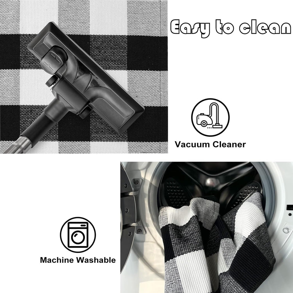 Buffalo Plaid Rug Black and White Checkered Area Rugs, Cotton Hand-Woven Washable Indoor Outdoor Rugs