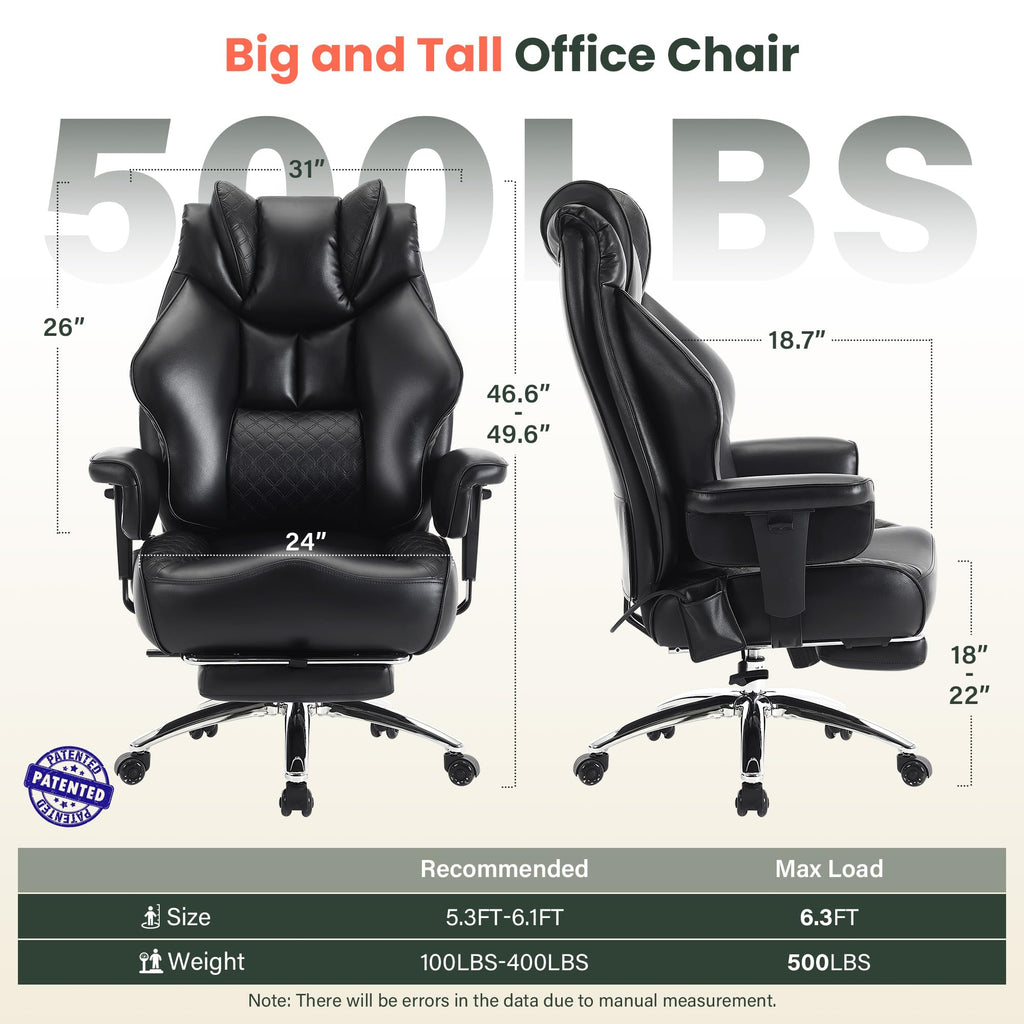 500lbs Big and Tall Office Chair Adjustable Lumbar Support, Extra Wide Seat Ergonomic Gaming Chair with Footrest