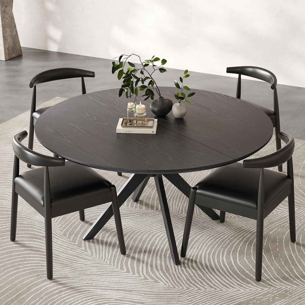 47.2" Solid Wood Round Dining Table for 4-6 People with Intersecting Pedestal Base, Circle Kitchen Tables, Black