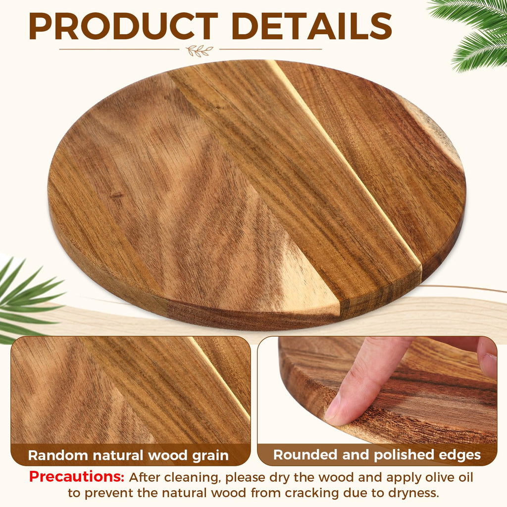 6 Pack 10" Acacia Wooden Round Cutting Boards Bulk 0.6 Inch Thick Round Charcuterie Board Smooth Surface Multipurpose