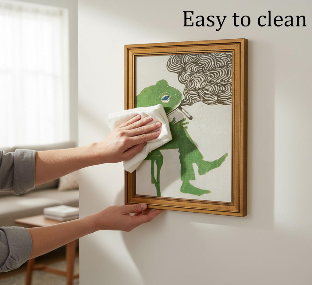 Vintage Gold Framed - Smoking Frog Canvas Wall Art, Retro Japanese Ukiyo-e Style Picture, Whimsical Animal