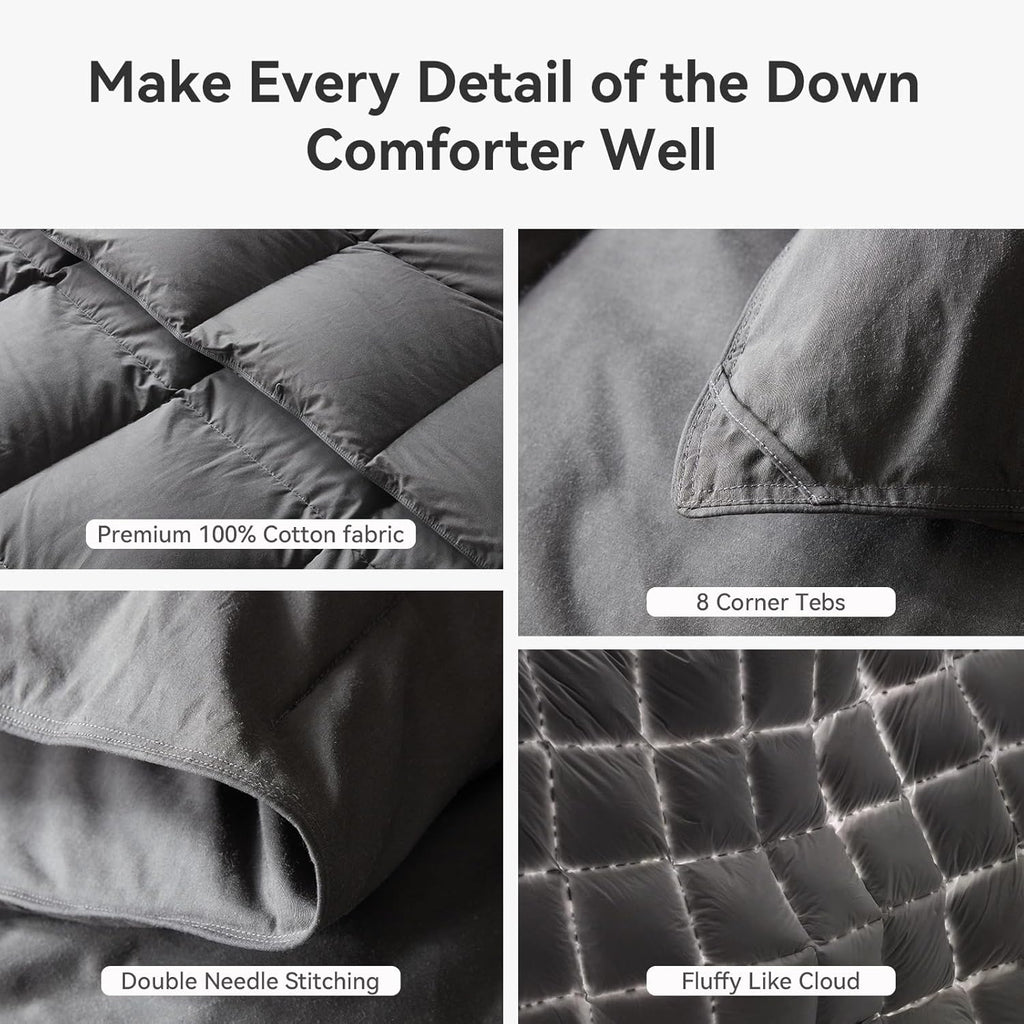 Goose Feather Down Fiber Comforter Queen, 100% Organic Cotton Fabric Duvet Insert,1200TC,750+Fill Po