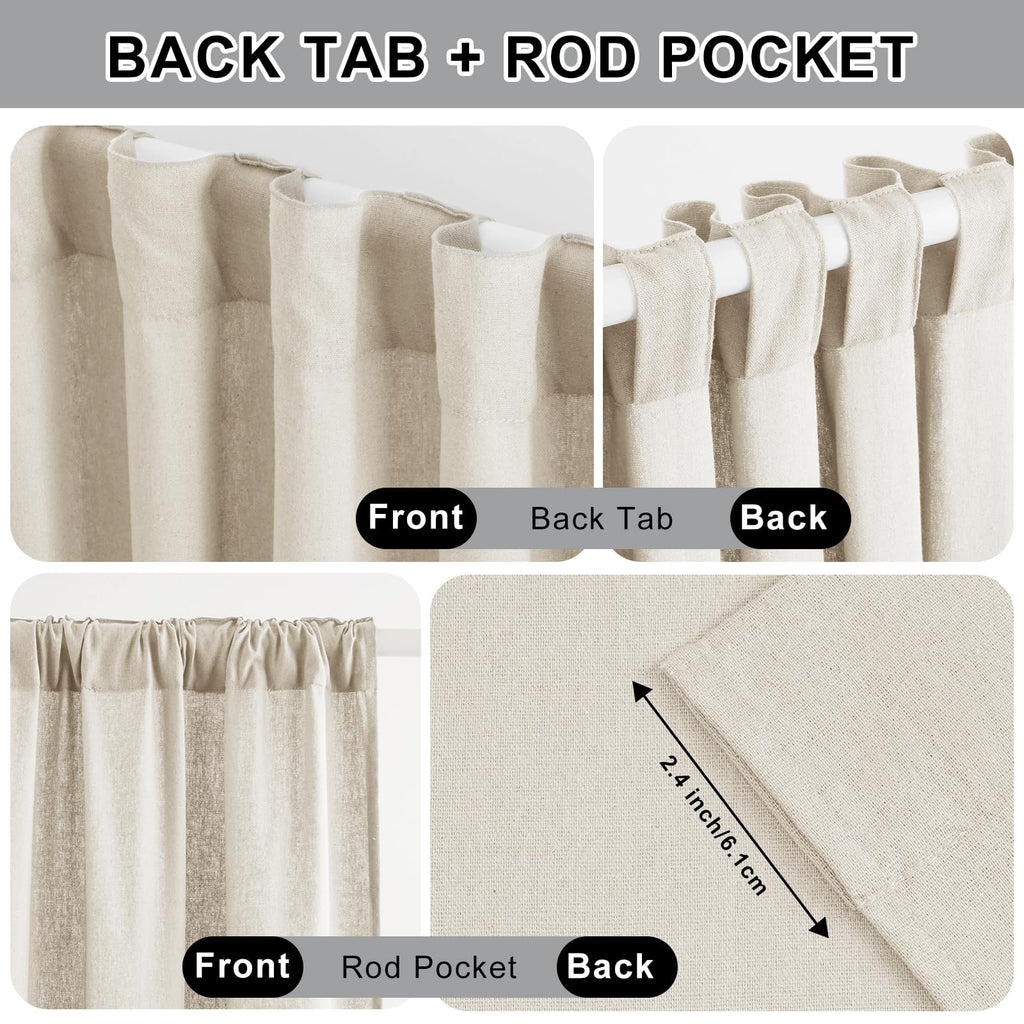 Farmhouse Curtains, Boho Rustic Bedroom Curtains with Buttons, Cotton Linen Grey Stripe Country Window Curtain