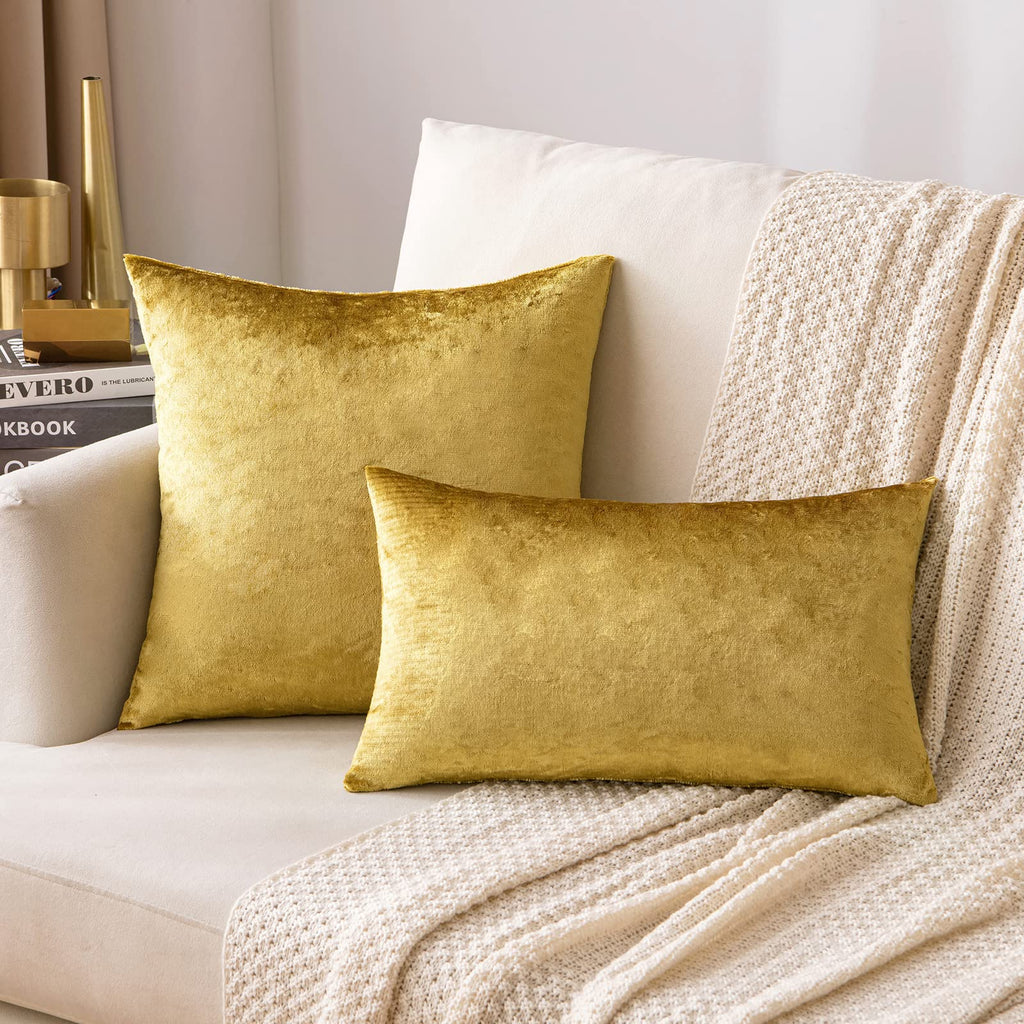 12x20 Inch Lumbar Velvet Throw Pillow Covers Golden