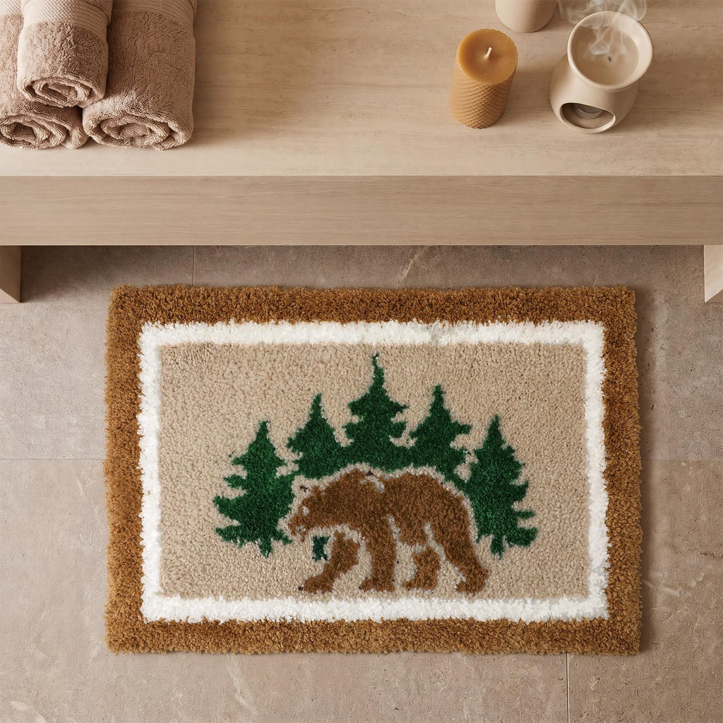 Rustic Bear Bathroom Rug Non-Slip Absorbent Bath Mat 24x16 Inches