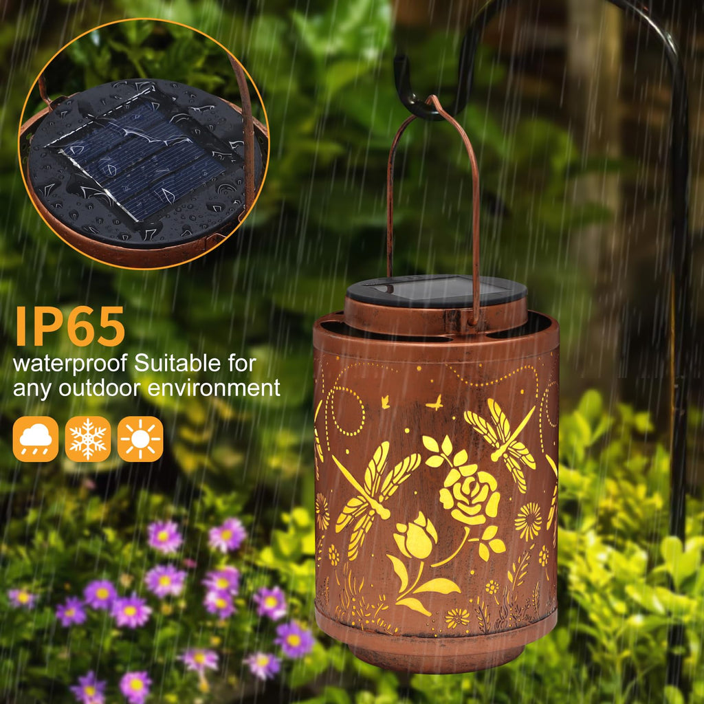Outdoor Lanterns, Dragonfly Garden Decor LED Light Hanging Waterproof Solar Lantern Birthday Gifts for Women Mon