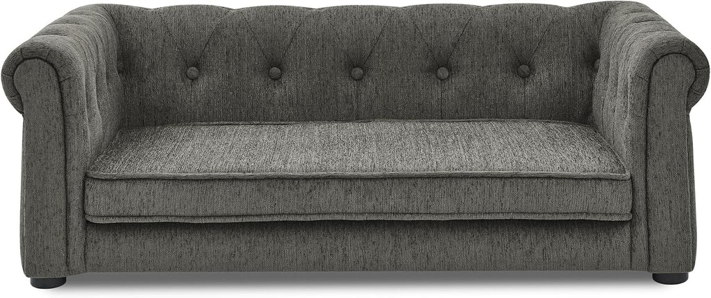 Elevated Dog Sofa with Backrest and Armrests, Button Tufted Dog Couch Bed with Soft Cushion for Medium Dogs, Stylish