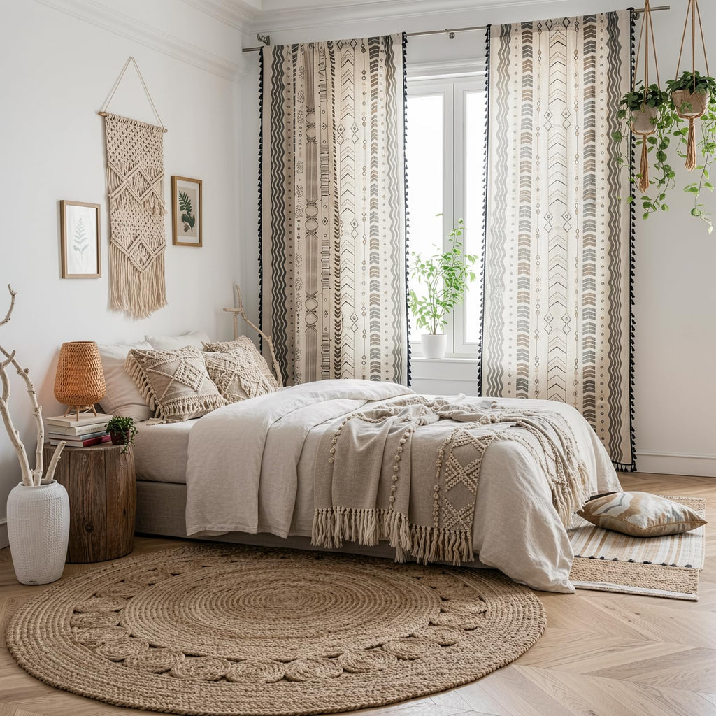 Boho Curtains 2 Panels 84 Inches Long Patterned Western Azetc Boho Chic Decor Semi-Blackout Light Filtering Drapes
