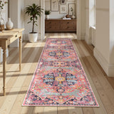 Reine Boho 2'8"x10' Washable Hallway Kitchen Runner Rugs with Rubber Backing, Bohemian Non-Slip Soft