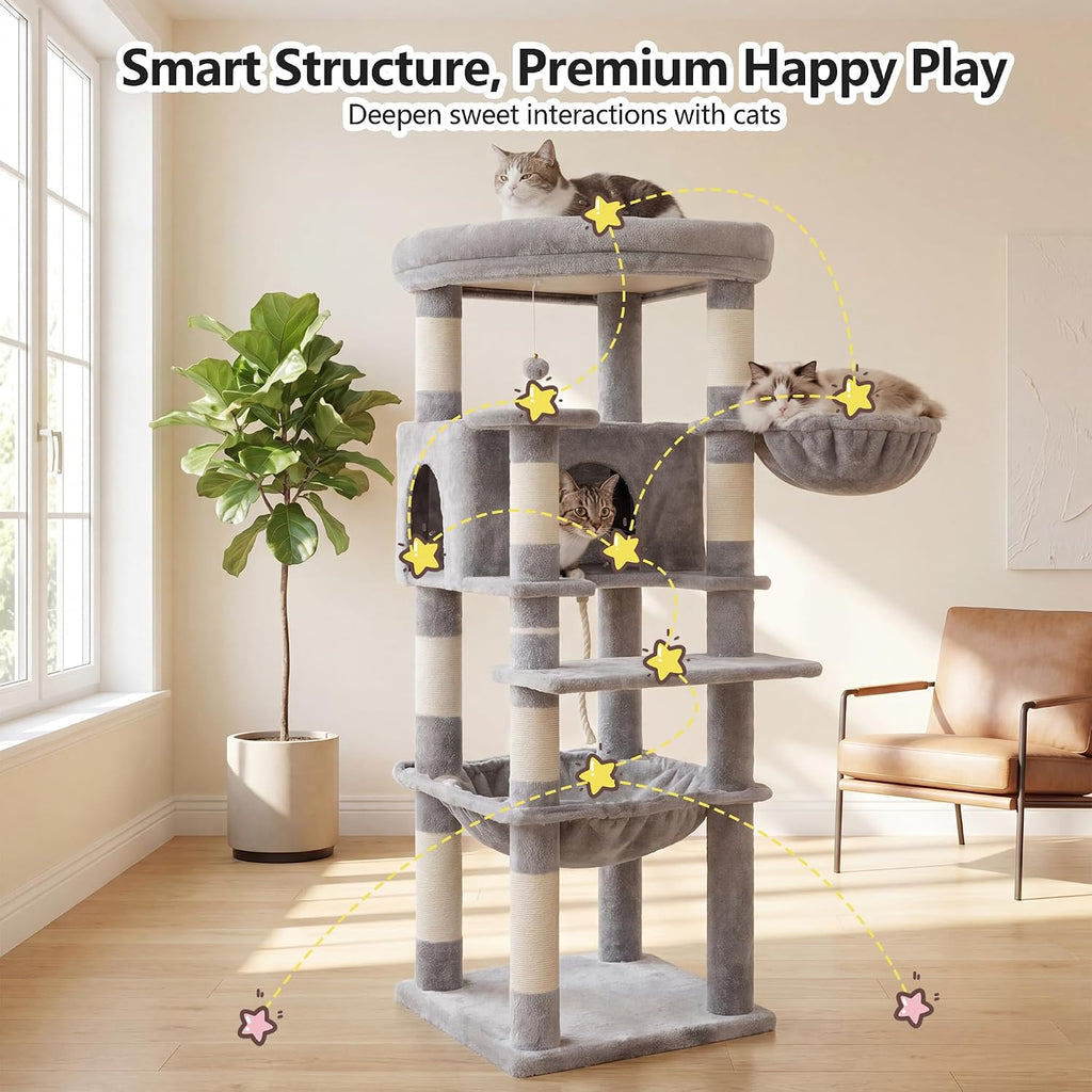 53.1" Corner Cat Tree for Large Cats - Interactive Play