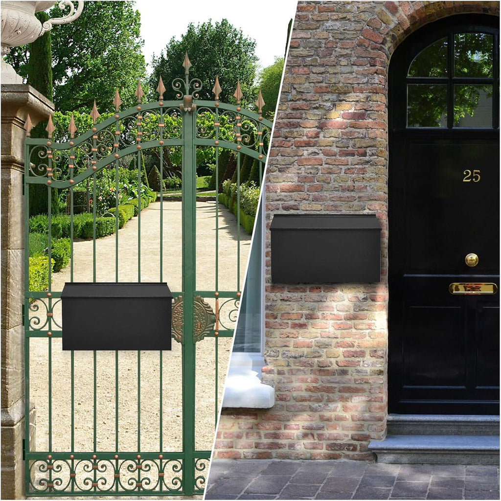 Locking Wall Mount Mailboxes Mail Box with Key Lock, Security Drop Box, Metal Post Box Decorative,15.7 * 9.9 * 4.9in