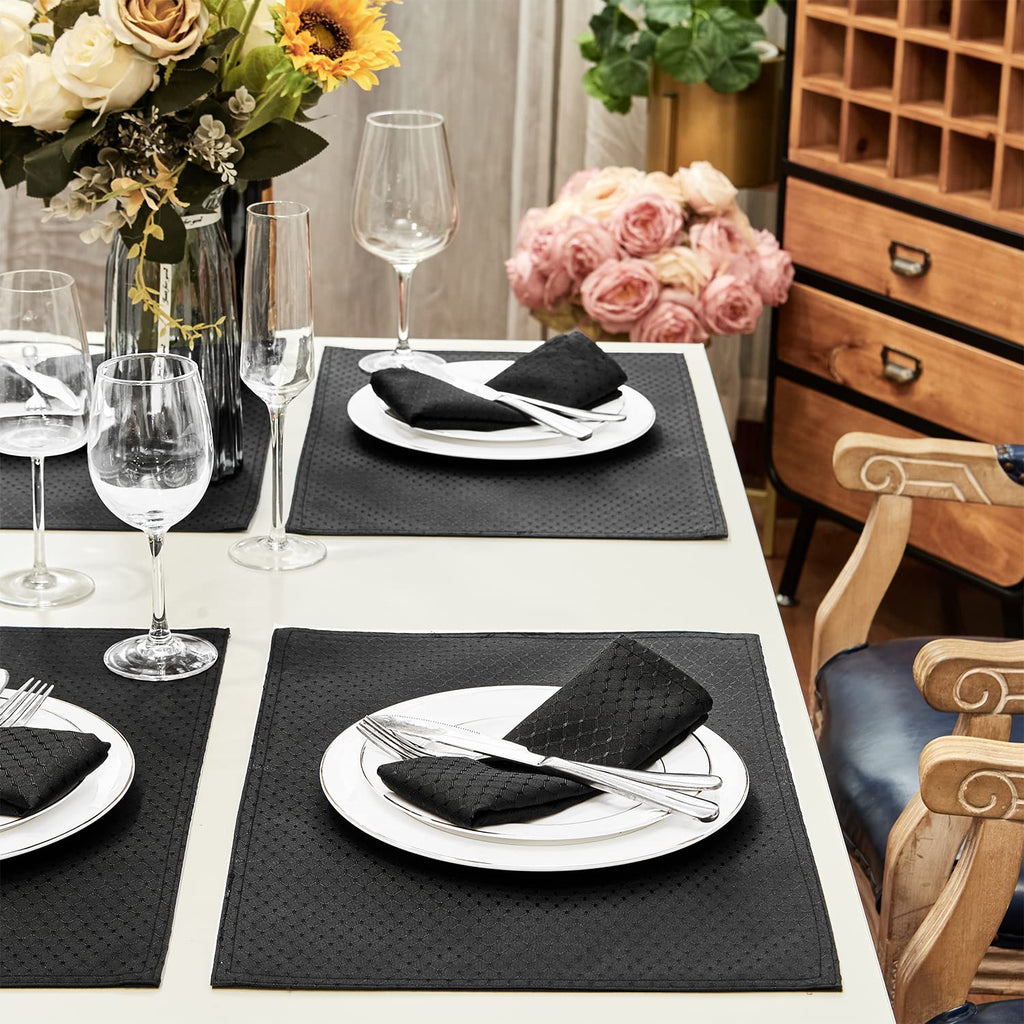 Black 13x19 Rectangle Waterproof Polyester Place Mats Set of 8