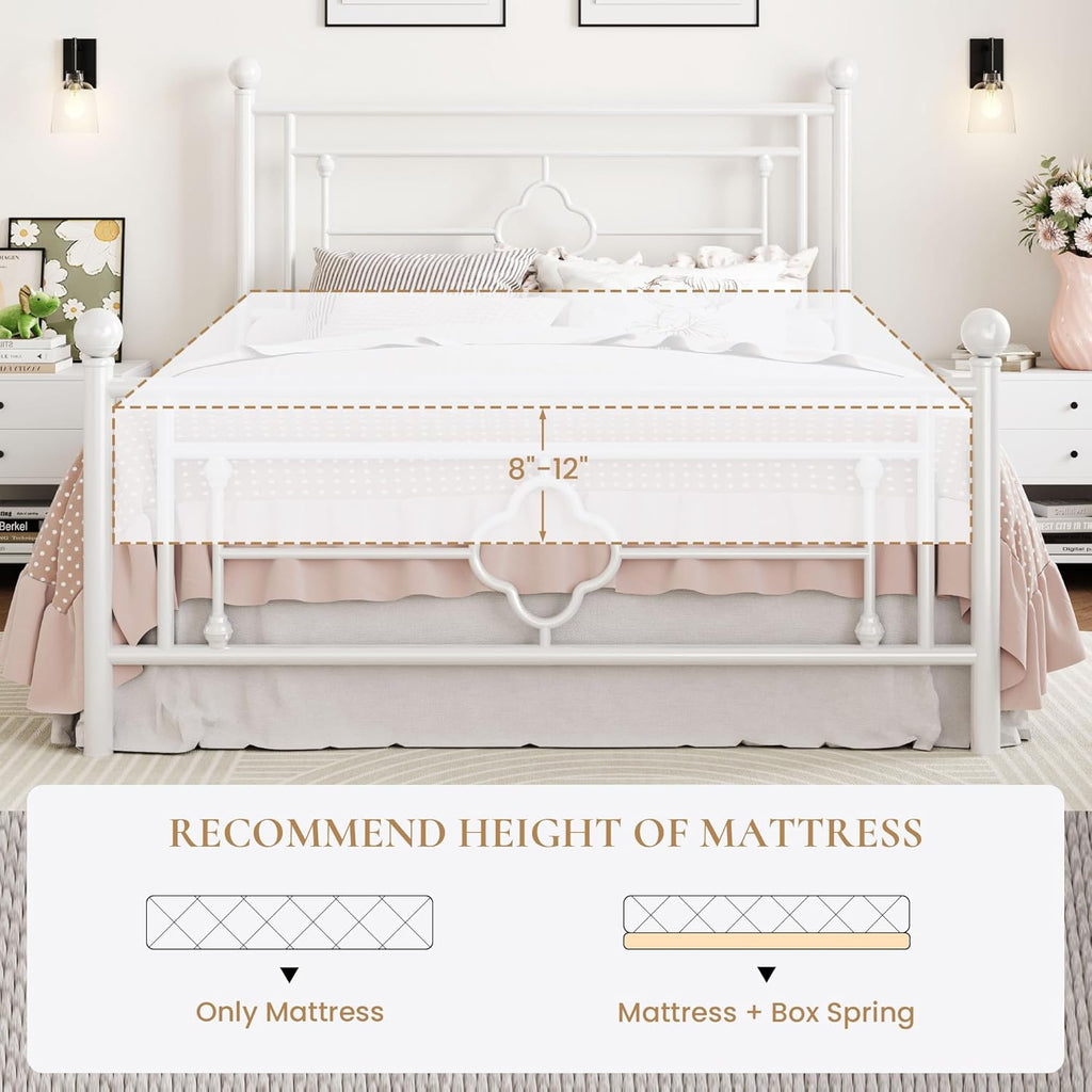 14 Inches Full Metal Platform Bed Frame/Vintage Iron-Art Headboard and Footboard/Mattress Foundation for Storage/No