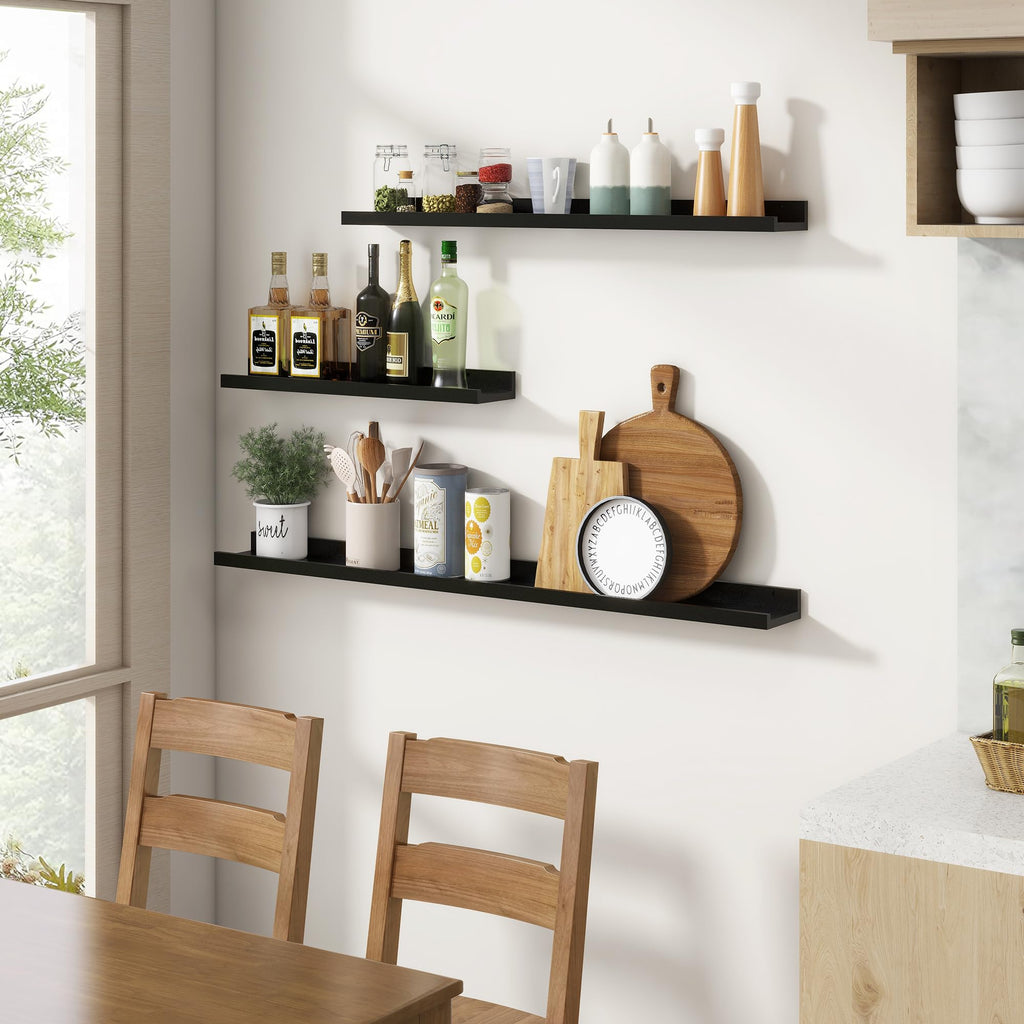 Picture Ledge Shelf, Floating Shelves for Wall, 48" W Set of 2, Black