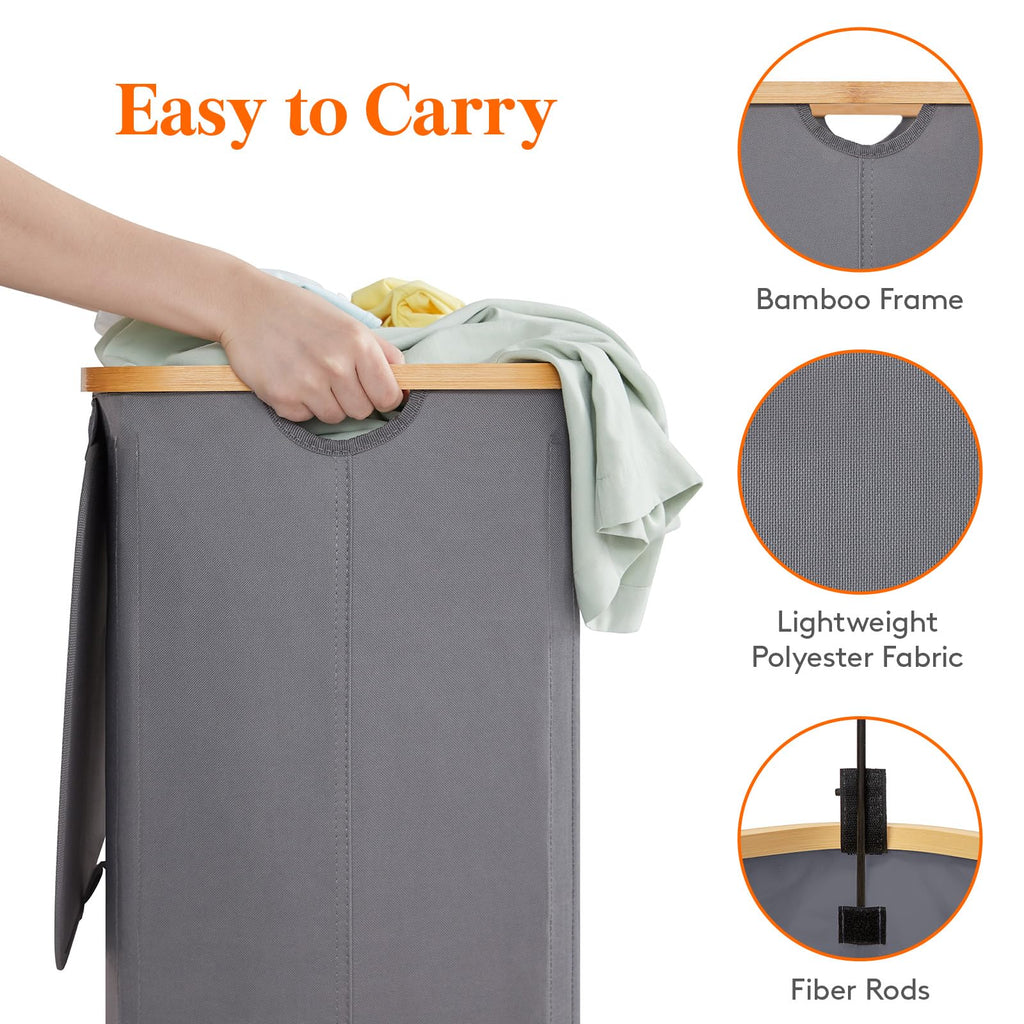 150L Double Laundry Hamper with Lid and Removable Bag, Gray