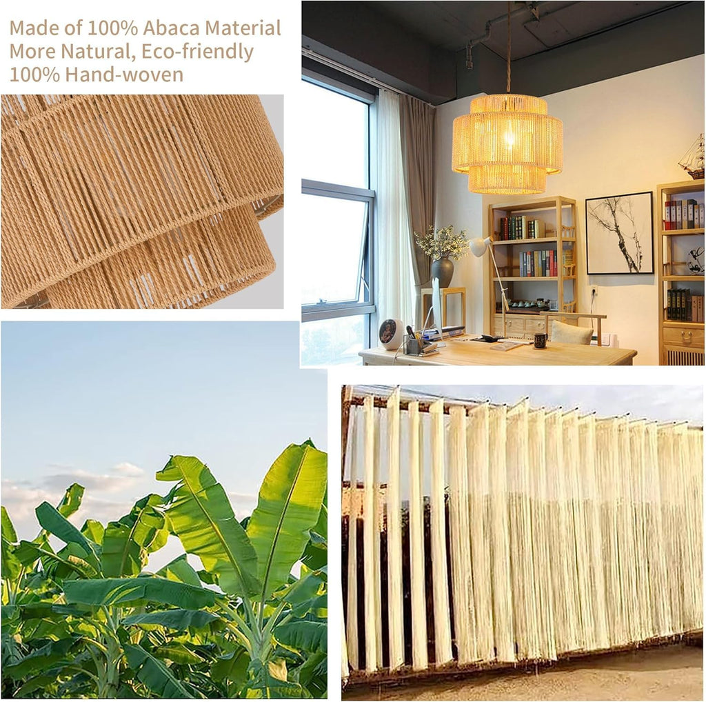 Plug in Pendant Light Hanging Lights with Plug in Cord Boho Hanging Lamp Dimmable, Rattan Wicker Woven Bamboo Lamp