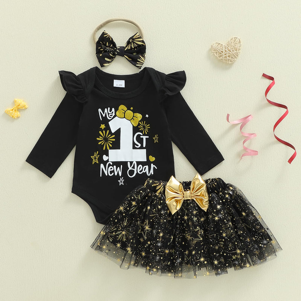 My First New Years Baby Girl Outfit Newborn 1st Letter Romper Fireworks Tulle Tutu Skirt Girl Baby Dress