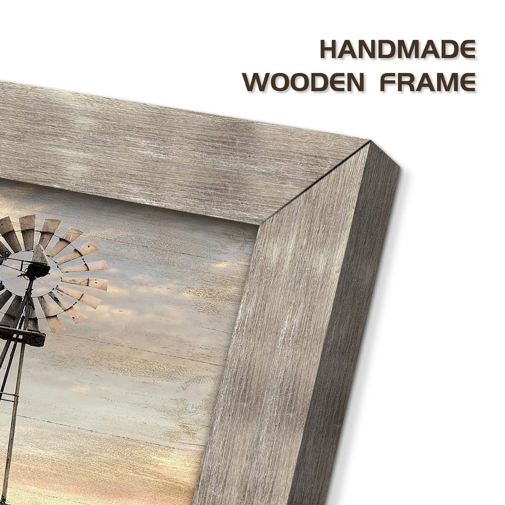 Rustic Autumn Windmill Farmhouse Wood Framed Wall Art 24x12 Inch