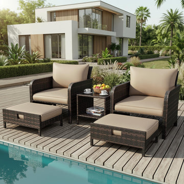 Patio Conversation Set 5 Piece, Balcony Furniture Outdoor PE Rattan Wicker Lounge Chairs with Soft Cushions, 2
