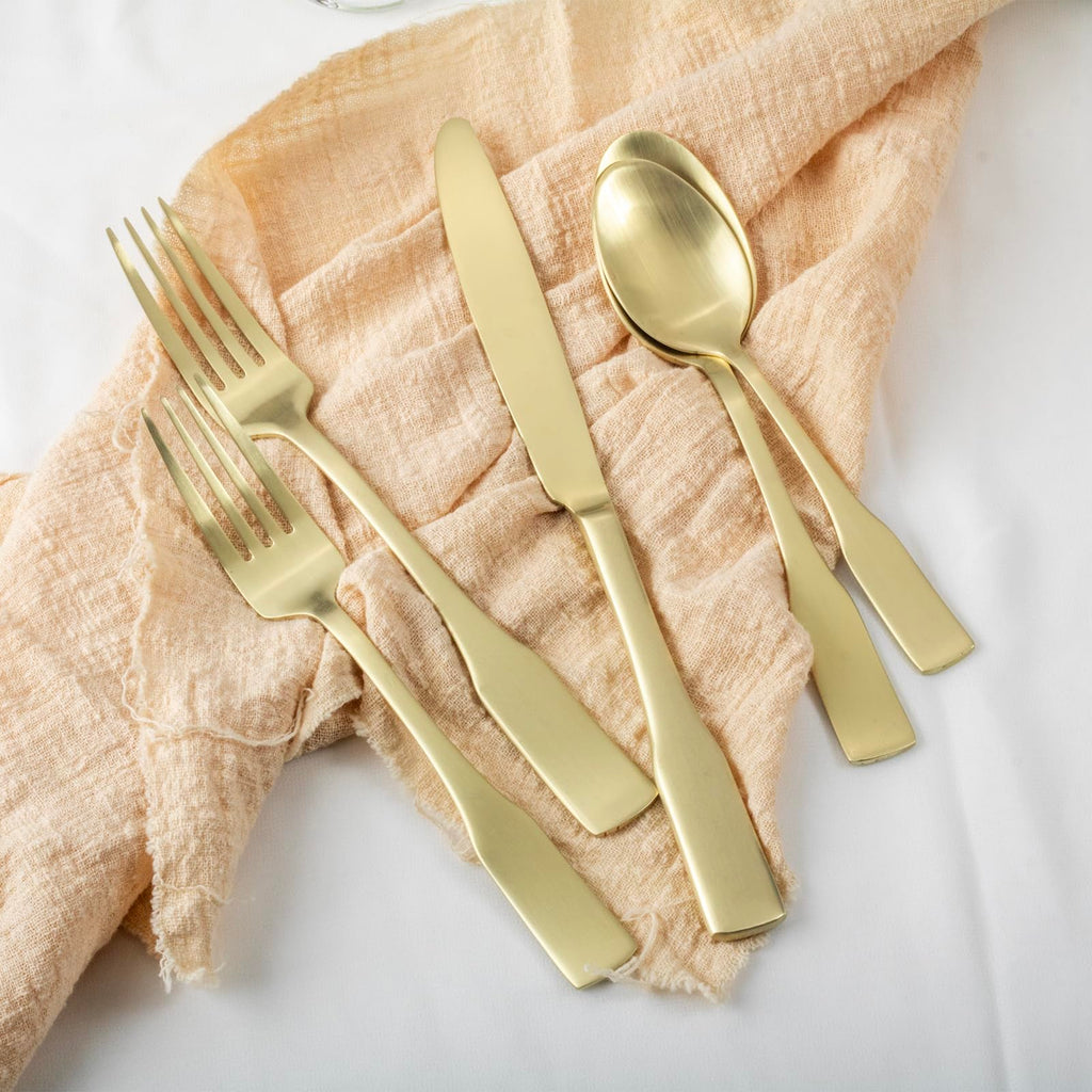 Champagne Gold Satin 20-Piece Silverware Set, Service for 4, Stainless Steel Flatware Set, Matte Polished