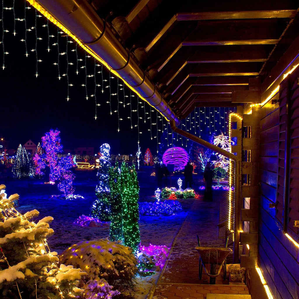 27 FT 300 Clear Icicle Lights - Green Wire, Indoor/Outdoor Christmas Light