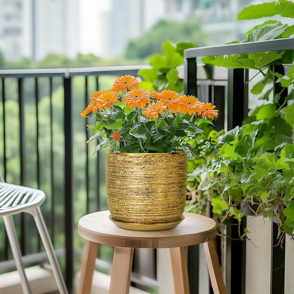 Ceramic Plant Pot 7 Inch, Ceramic Planter for Indoor Plants, Gold