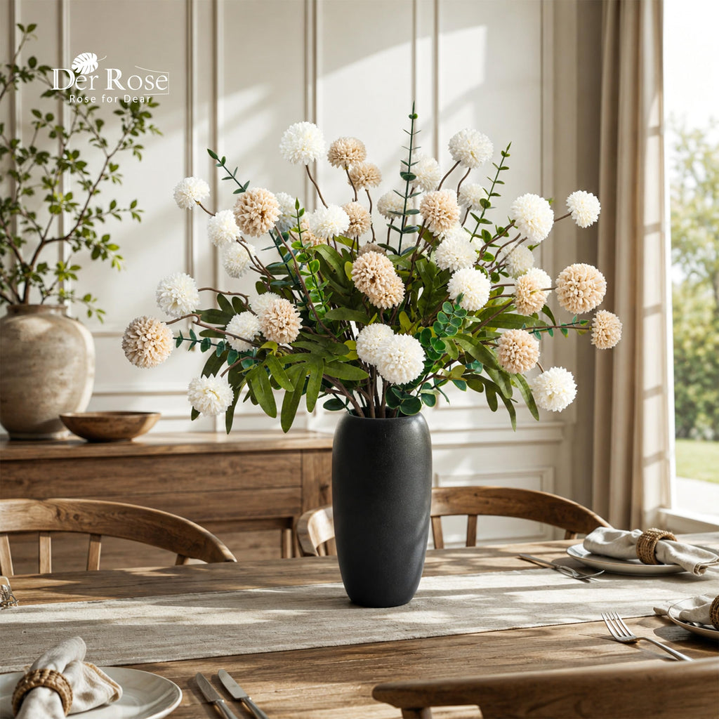 Fake Flowers in Ceramic Vase, 18Pcs White Blooms for Spring Decor