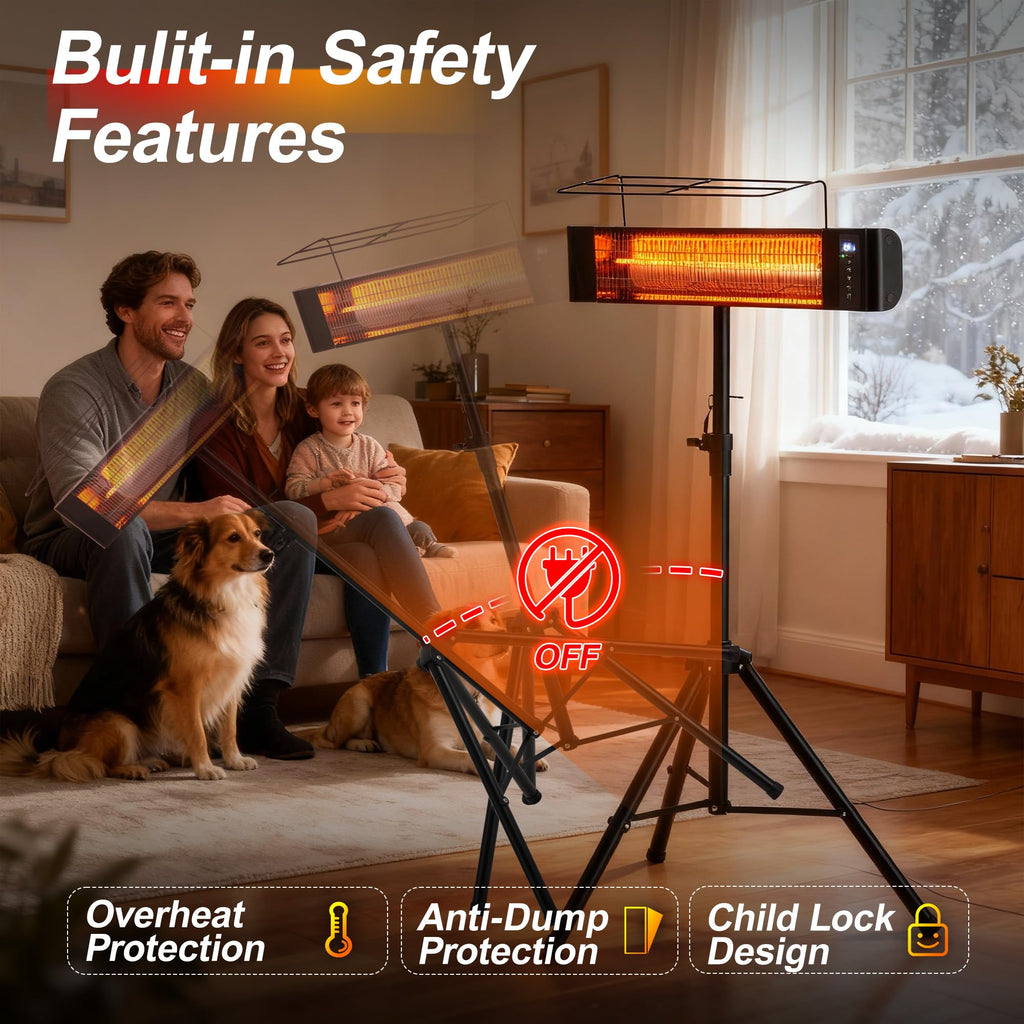 Infrared Patio Heater 1500W Outdoor Heaters Electric Space Heater 3 Heating Modes Outdoor/Indoor Use Heater