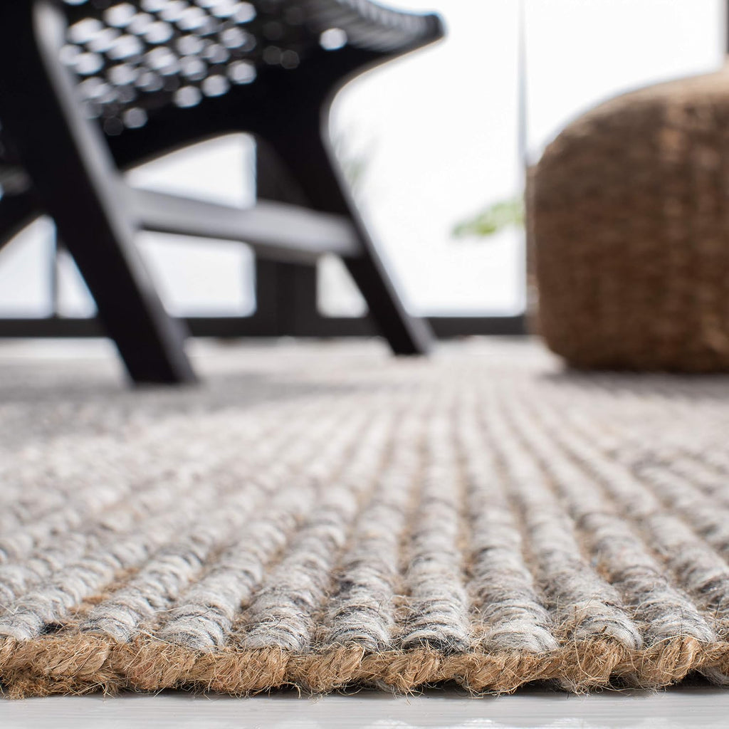 Area Rug 8x10 - Natural Fiber Collection - Large - Grey & Natural, Handmade Woven Jute, Fringe Detail, Ideal , Dining