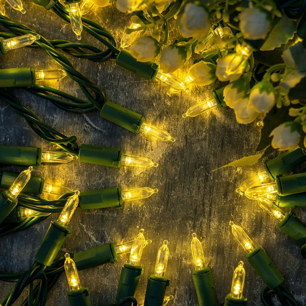 200 Warm White LED Christmas Lights, 66 ft Green Wire String Light
