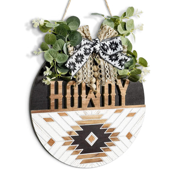 Aztec Geometric Welcome Sign - 12-Inch Round Wooden Wreath for Front Door, Outdoor Wall Hanging, Perfect for
