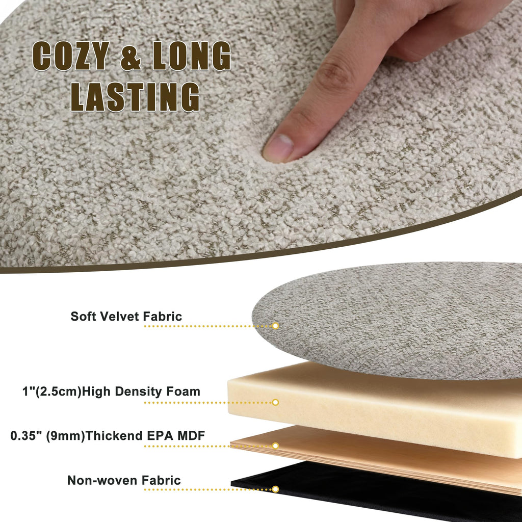 Round Ottoman with Storage, Soft Boucle Teddy Fabric Vanity Stool, Ottoman Coffee Table with Metal Legs, Foot Stool