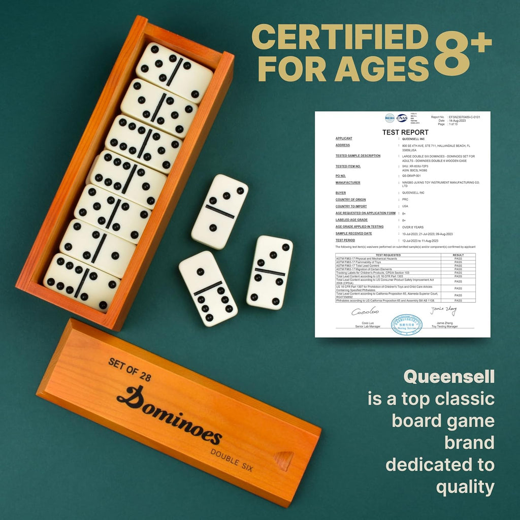 Jumbo Dominoes Set for Adults and Kids - Domino Set for Classic Board Games - Jumbo Dominoes Double 6 for Travel