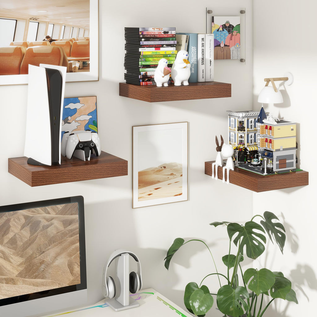 12 Inch Deep Floating Shelves, 16 Inch Walnut Wall Shelves Set of 2