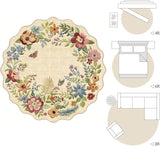 8ft Round Floral Washable Area Rug Beige Neutral Vintage Flower Botanical Cottage Boho Cream Scallop