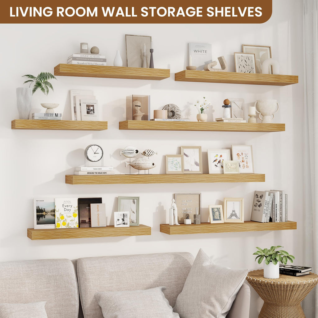 Floating Shelves for Wall, Wall Mounted Wood Shelves, Oak, Set of 2, 32in