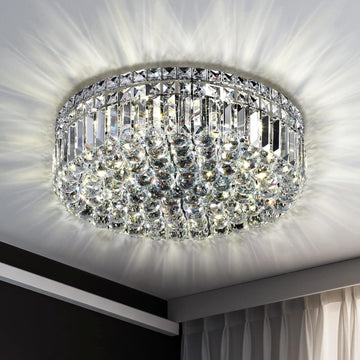 6-Lights Crystal Flush Mount Chandelier Light Fixture with K9 Crystals Modern Ceiling Lights Elegant Pendant Lamp for
