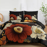 Xruibed Black Floral Comforter Set Queen 7 Pieces Bed in a Bag Flower Bedding Sets Lightweight Boho Bed Set with