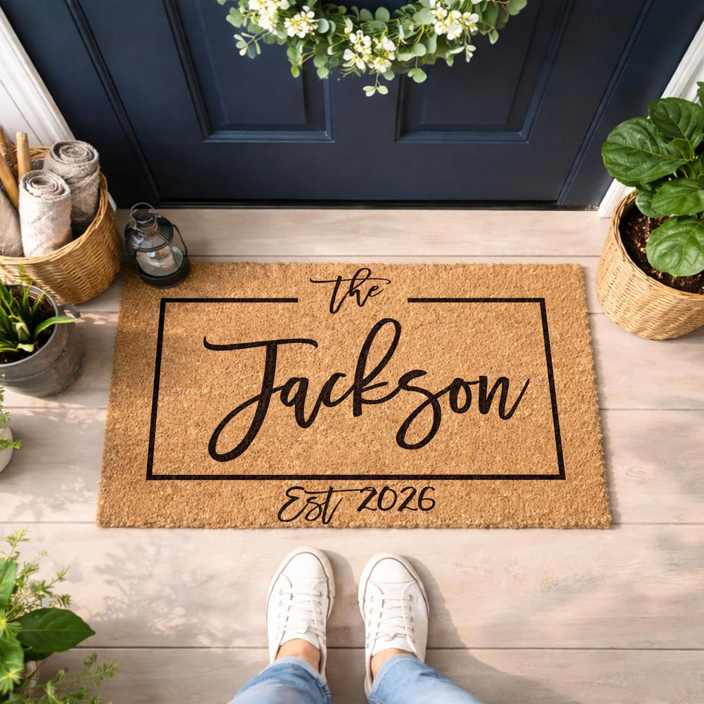 Personalized Doormat with Family Name - Custom Coir Welcome Mat, Monogram Front Door Mat, 10 Designs, 3 Sizes