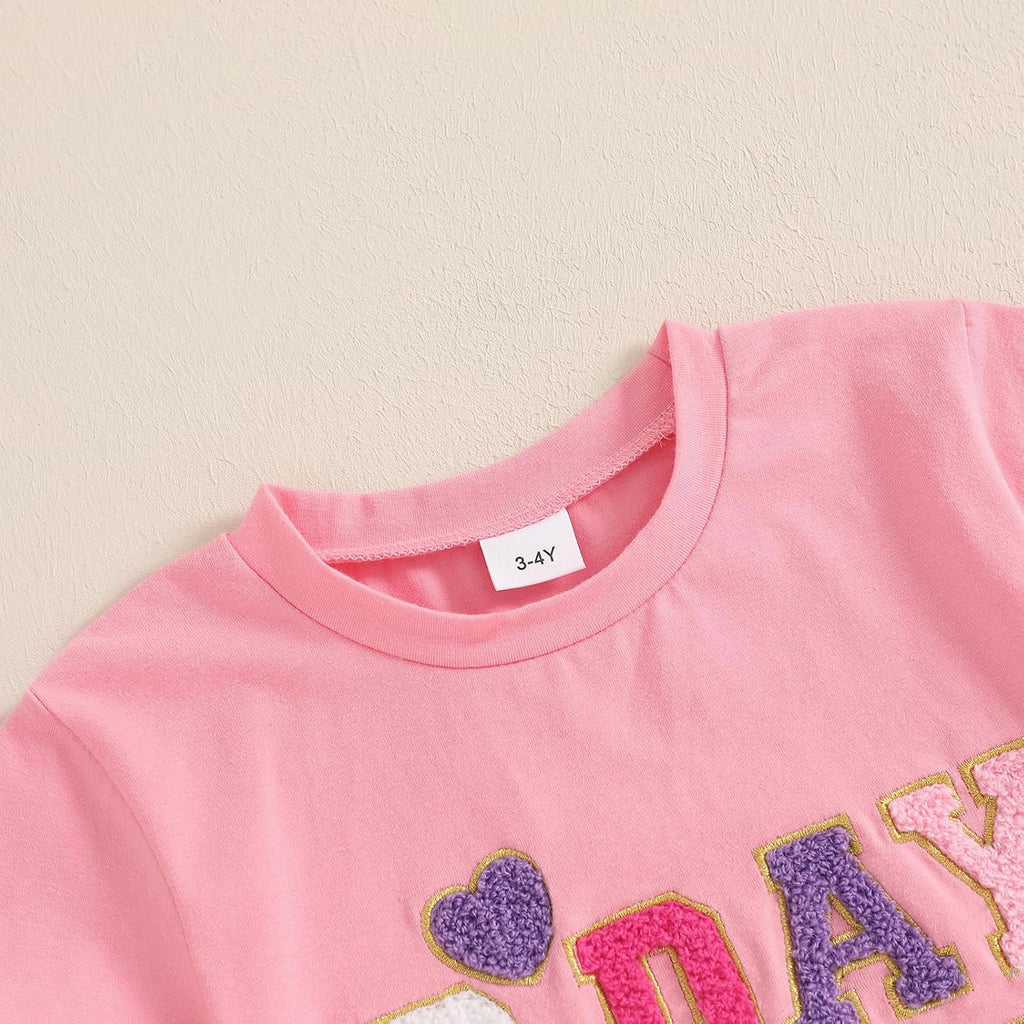 Toddler Birthday Girl Outfit Birthday Girl Letter Embroidery Shirt Top Mesh Tutu Donut Skirt Princess Party Skirt Set