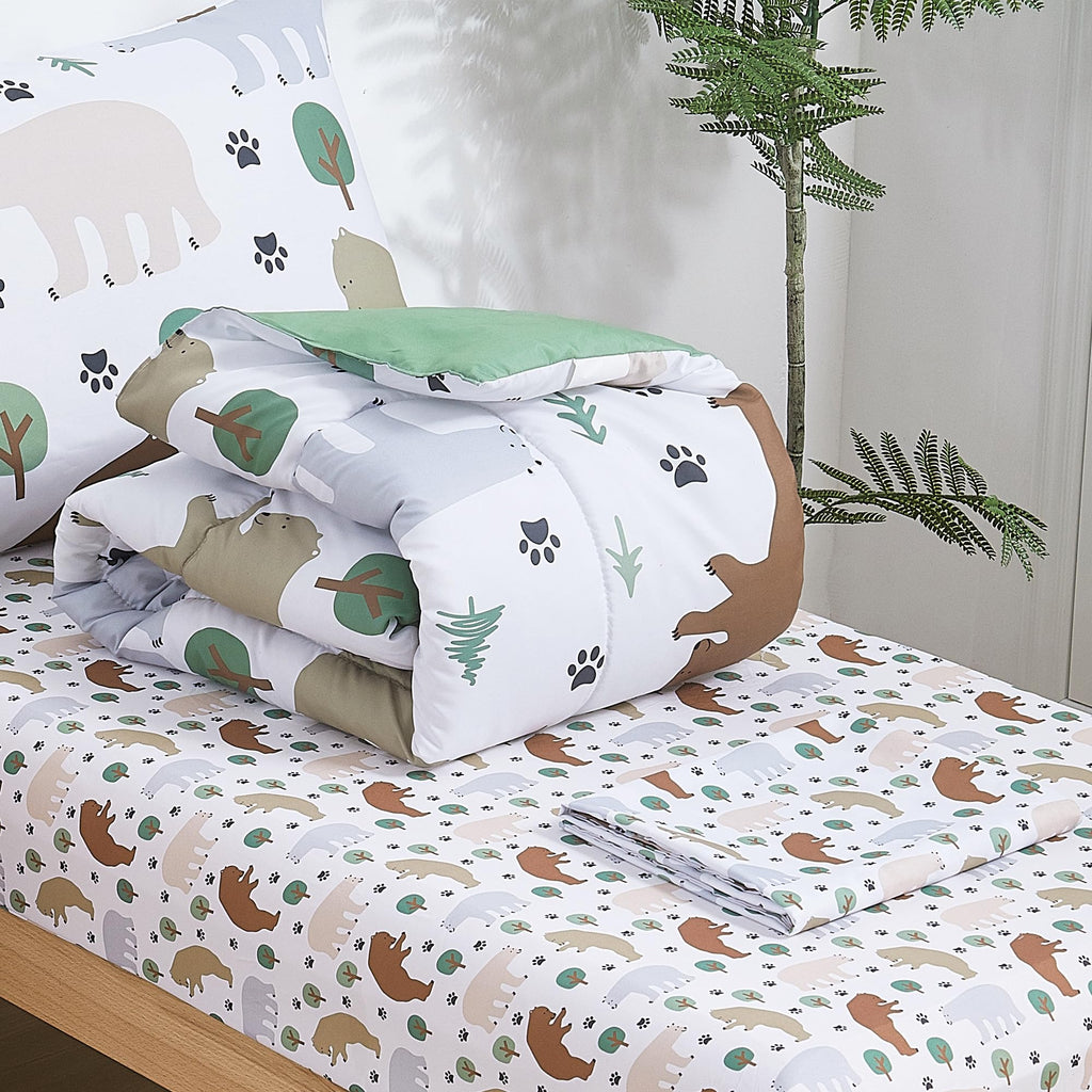 Toddler Bedding Set, Toddler Bed Comforter Sets for Girls, Toddler Bed Set, Forest Bear Printed