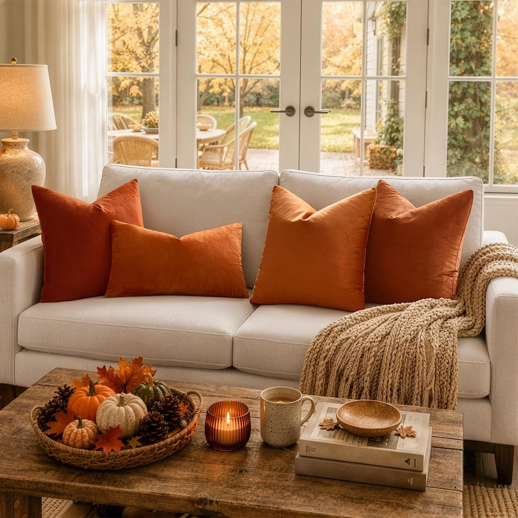 24x24 Inch Pack of 2 Euro Fall Velvet Throw Pillow Covers Orange