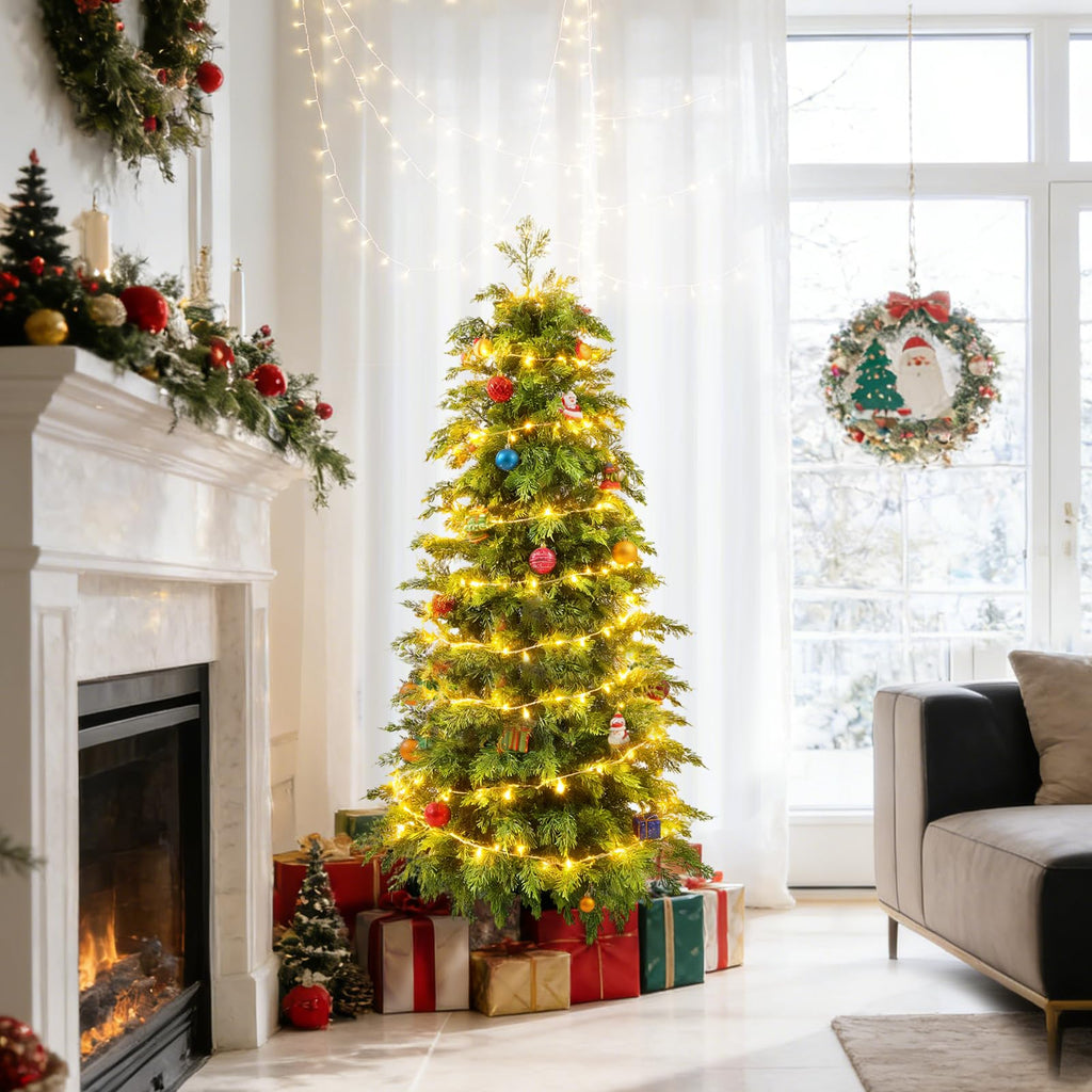 4FT Artificial Cedar Topiary Trees, 2 Pack UV Resistant Faux Pine Tree